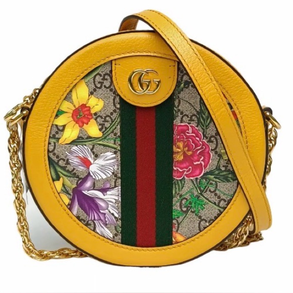 Gucci Yellow Floral Pattern Crossbody Bag ang Gucci Dust bag